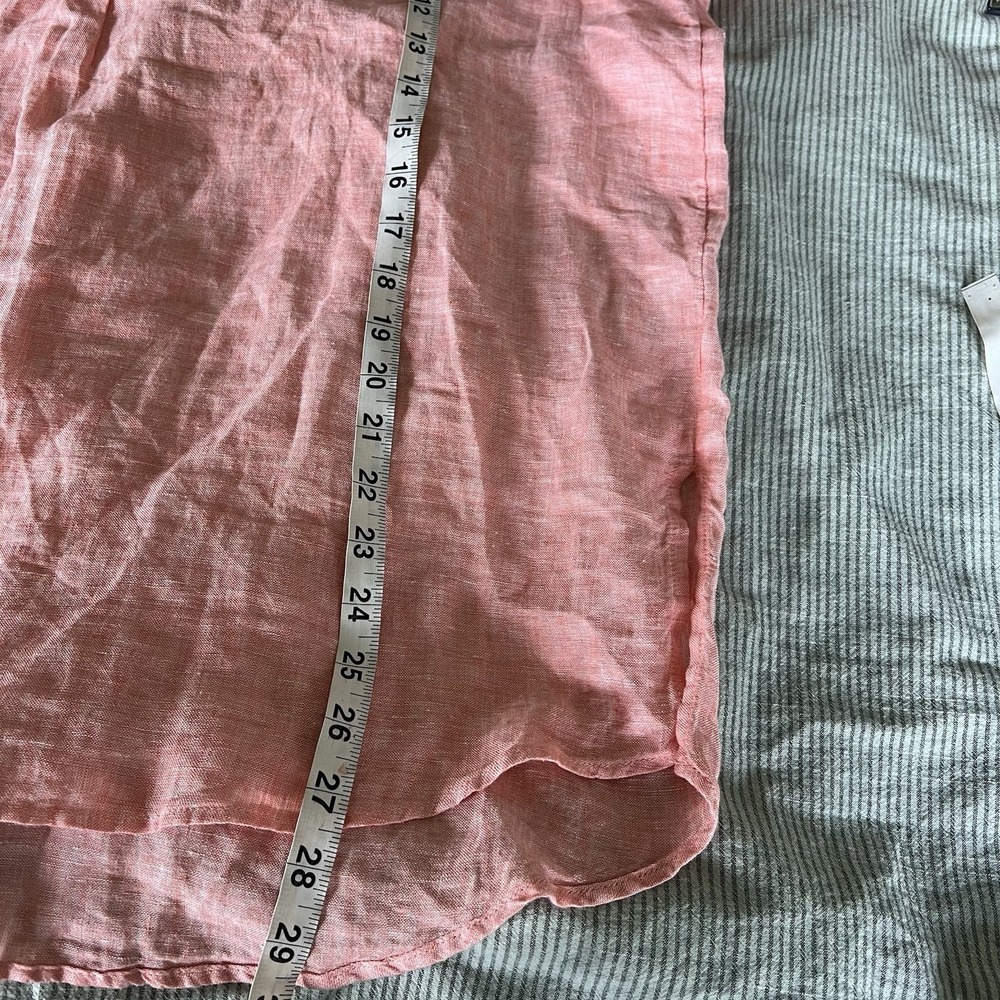 Sigrid Olsen Linen Tunic Women's L Collared Popover Top Button Roll Tab Peach - Picture 10 of 11